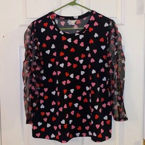 NEW Cato Long Thin Mesh Sleeves Top - black with Hearts - size M & L available